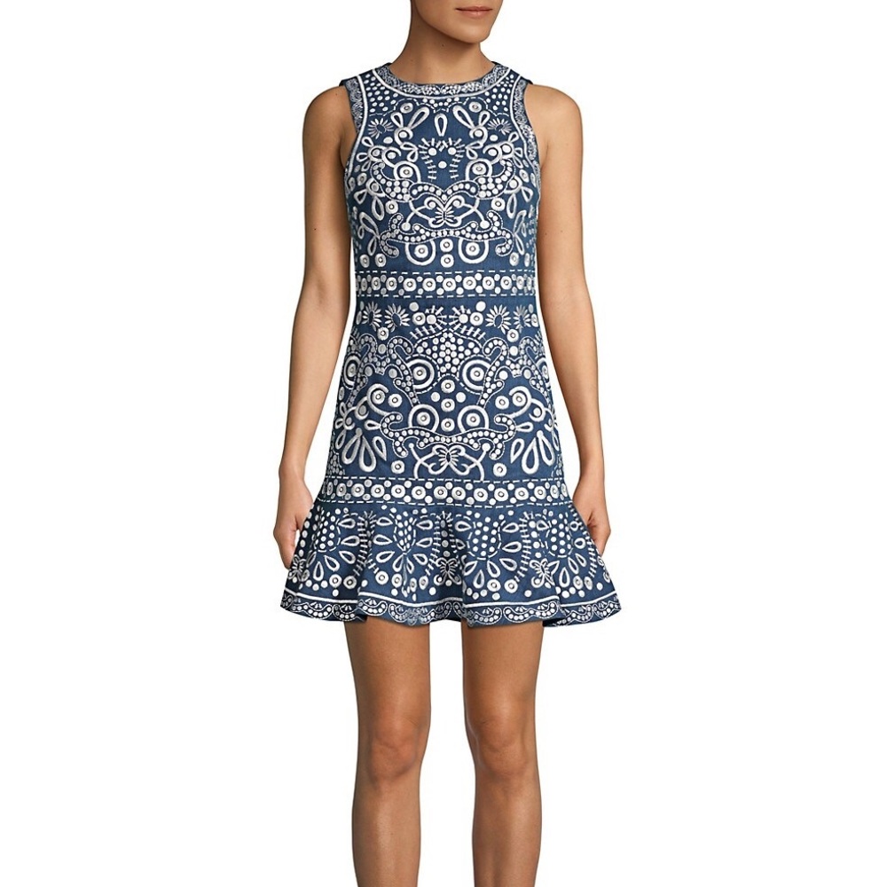 Alice + Olivia Rapunzel Denim Embroidered Dress